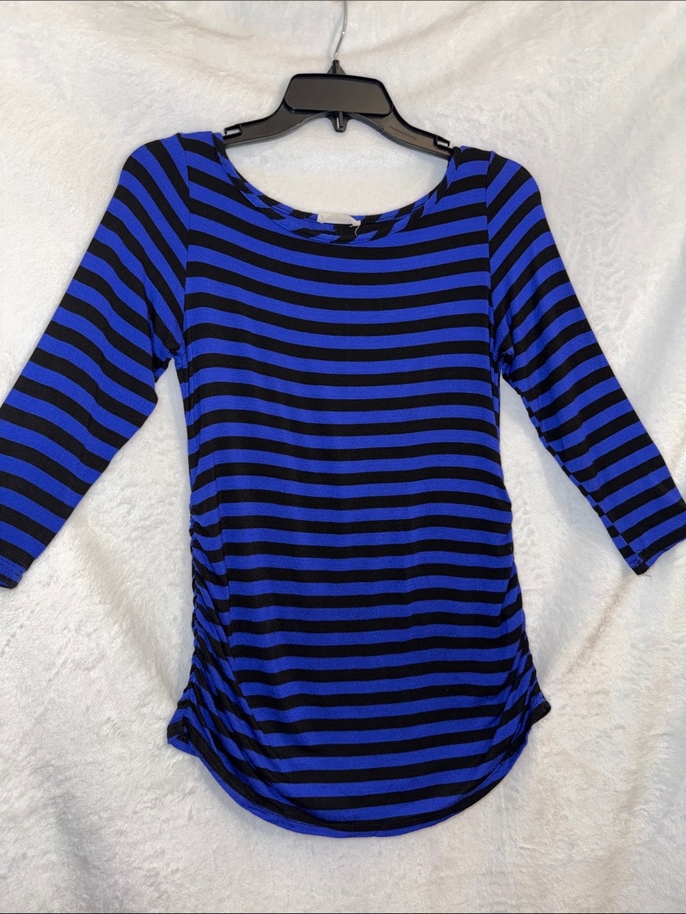 Blue and Black Striped Women’s Boatneck Top
